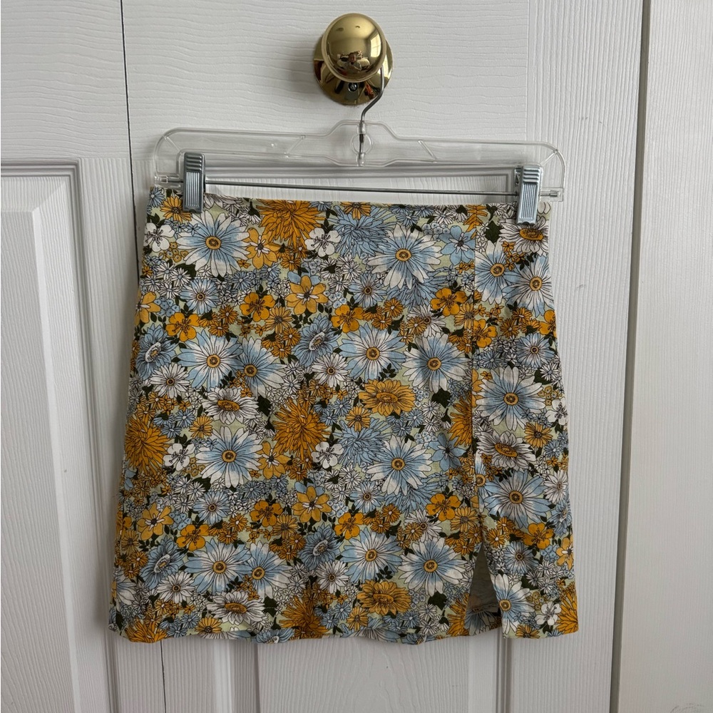 Urban Outfitters Blue and Gold A-line Mini Skirt